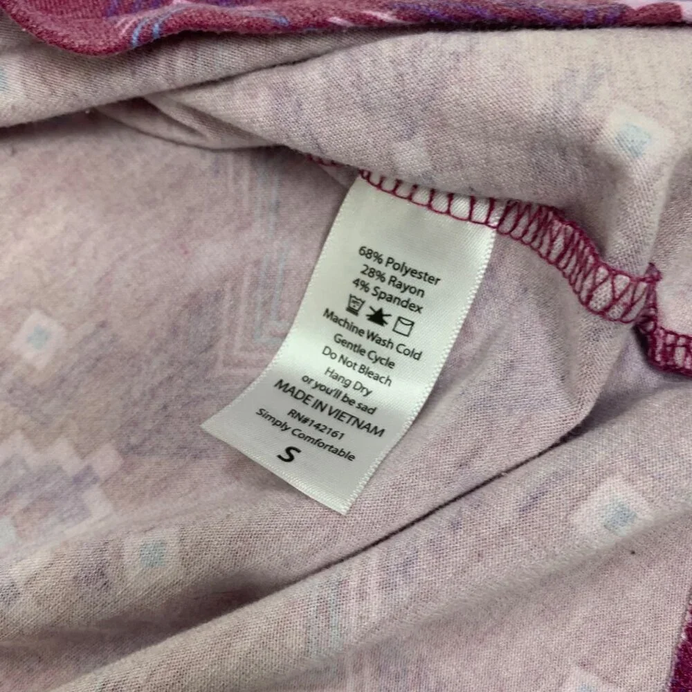 LuLaRoe S Women's Geometric Patterned High-Low Hem Irma Tunic Top Pink